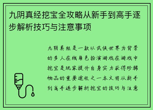 九阴真经挖宝全攻略从新手到高手逐步解析技巧与注意事项